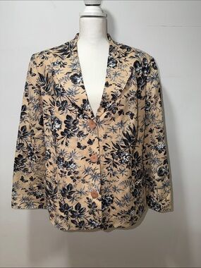 Kate Hill Womens Linen Blazer Plus 18W Floral Office Jacket Artsy Victorian Top